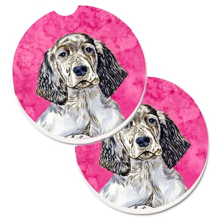 Carolines Treasures Pink English Setter Set of 2 Cup Holder Car Coaster LH9367PKCARC